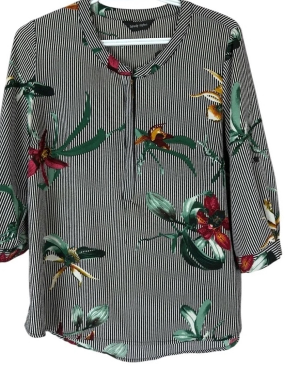 Floral Stripe Zip-Front Women's Top